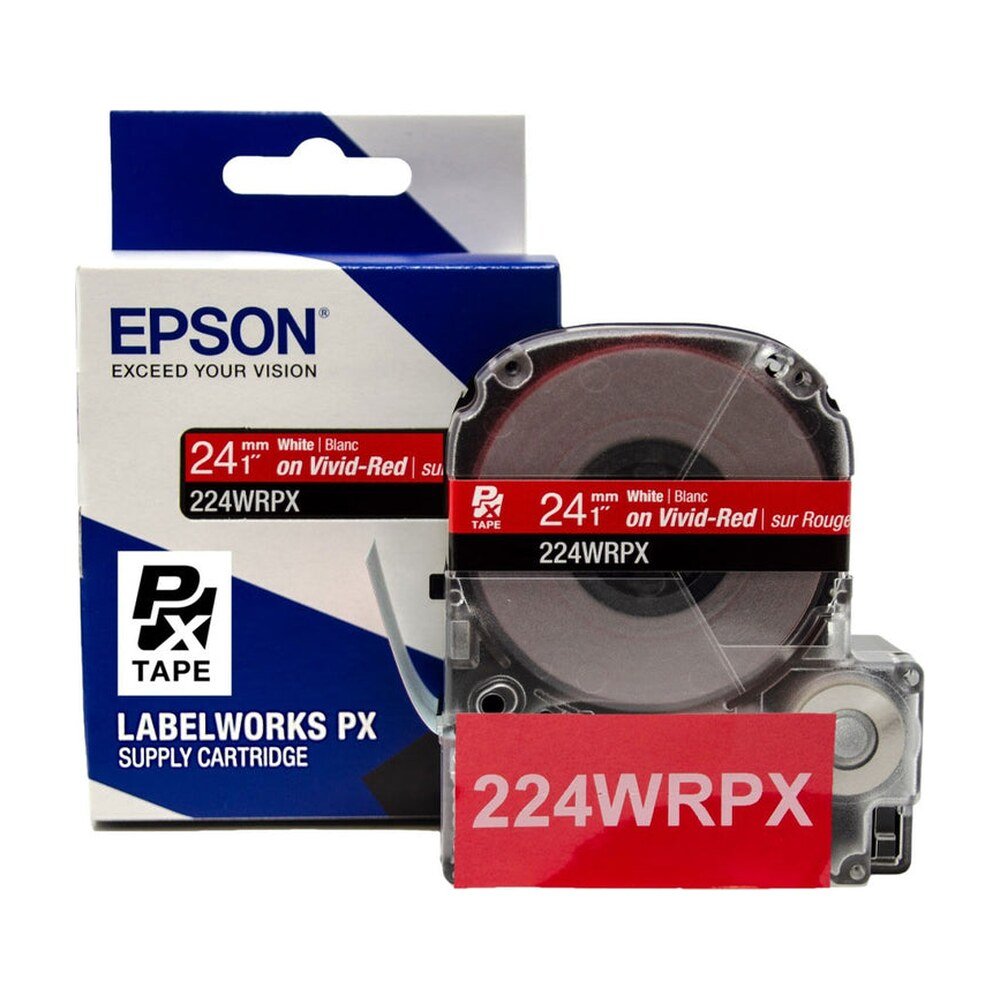 224WRPX — Epson LabelWorks 24mm 1" x 30' White on Vivid-Red PET Tape