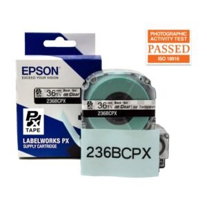 236BCPX — Epson LabelWorks 36mm 1-1/2" x 30' Black on Clear PET Tape