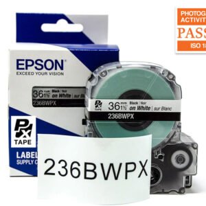 236BWPX — Epson LabelWorks 36mm 1-1/2" x 30' Black on White PET Tape