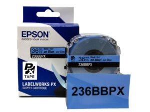 236BBPX — Epson LabelWorks 36mm 1-1/2" x 30' Black on Blue PET Tape