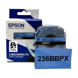 236BBPX — Epson LabelWorks 36mm 1-1/2" x 30' Black on Blue PET Tape