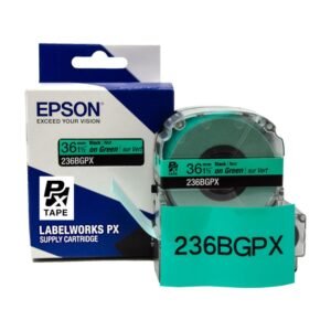 236BGPX — Epson LabelWorks 36mm 1-1/2" x 30' Black on Green PET Tape