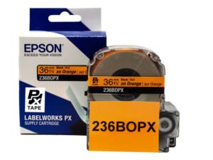 236BOPX — Epson LabelWorks 36mm 1-1/2" x 30' Black on Orange PET Tape