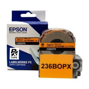 236BOPX — Epson LabelWorks 36mm 1-1/2" x 30' Black on Orange PET Tape