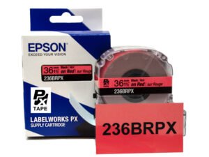 236BRPX — Epson LabelWorks 36mm 1-1/2" x 30' Black on Red PET Tape