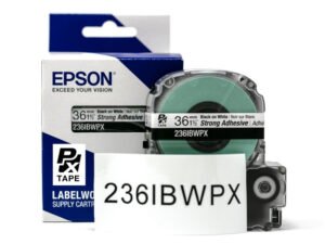 236IBWPX — Epson LabelWorks 36mm 1-1/2" x 30' Black on White PET Tape Strong Adhesive