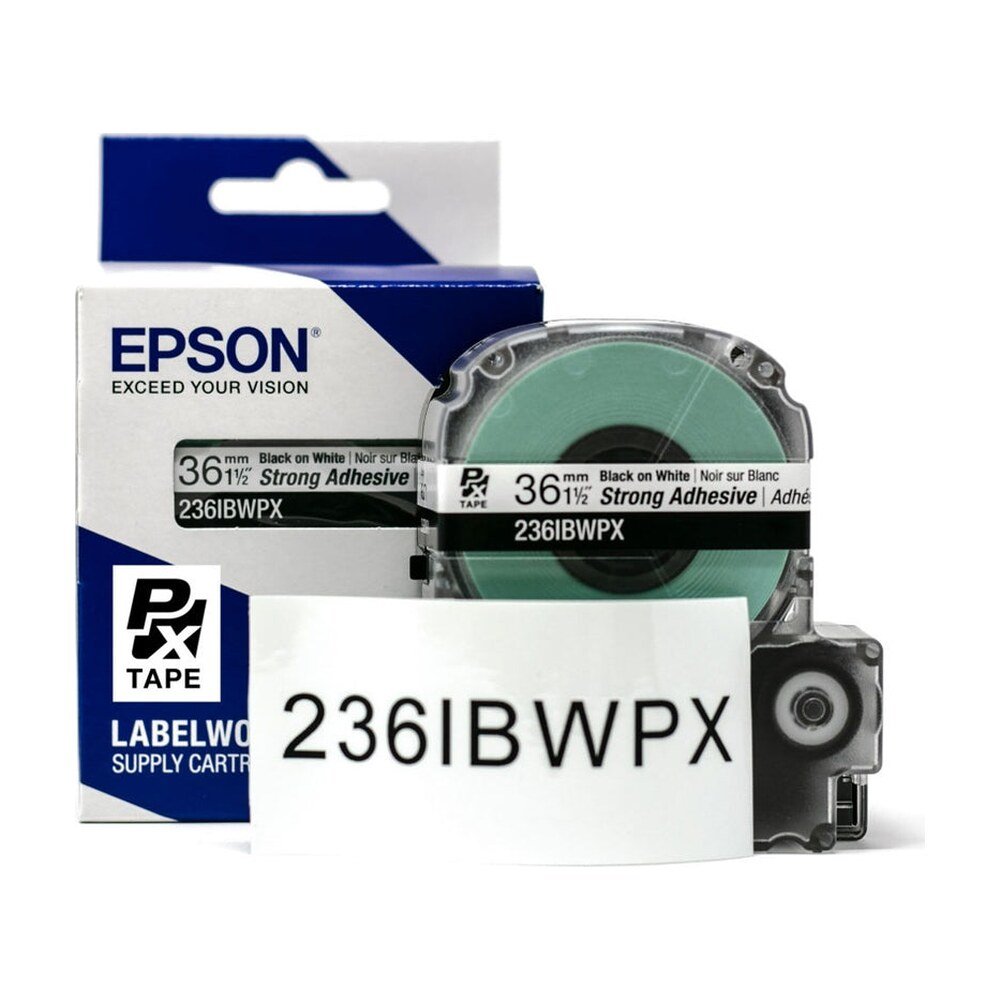 236IBWPX — Epson LabelWorks 36mm 1-1/2" x 30' Black on White PET Tape Strong Adhesive