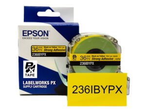 236IBYPX — Epson LabelWorks 36mm 1-1/2" x 30' Black on Yellow PET Tape Strong Adhesive