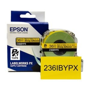 236IBYPX — Epson LabelWorks 36mm 1-1/2" x 30' Black on Yellow PET Tape Strong Adhesive