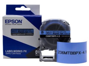 236MTBBPX-4.9 — Epson LabelWorks 36mm 1-1/2" x 4.92' Black on Blue Magnet Tape
