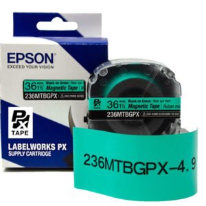236MTBGPX-4.9 — Epson LabelWorks 36mm 1-1/2" x 4.92' Black on Green Magnet Tape