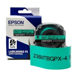 236MTBGPX-4.9 — Epson LabelWorks 36mm 1-1/2" x 4.92' Black on Green Magnet Tape