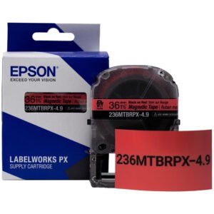 236MTBRPX-4.9 — Epson LabelWorks 36mm 1-1/2" x 4.92' Black on Red Magnet Tape