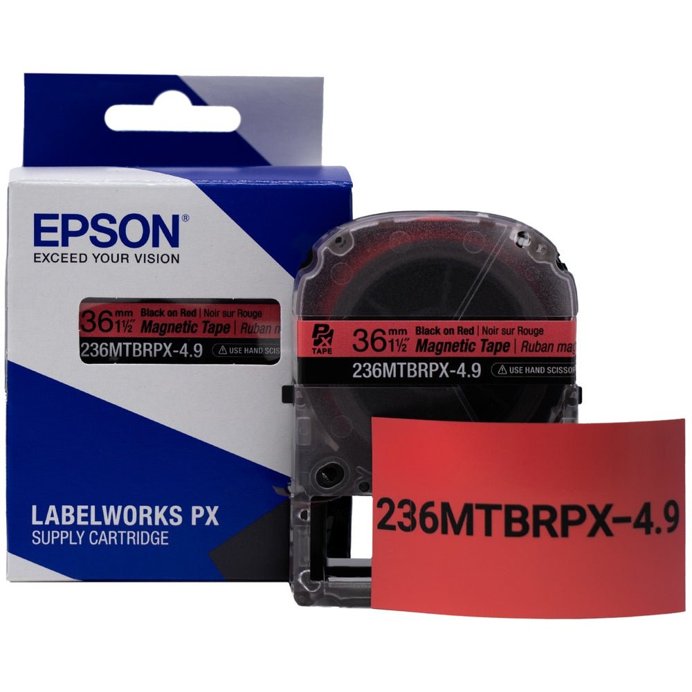 236MTBRPX-4.9 — Epson LabelWorks 36mm 1-1/2" x 4.92' Black on Red Magnet Tape