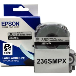 236SMPX — Epson LabelWorks 36mm 1-1/2" x 30' Black on Silver Matte PET Tape