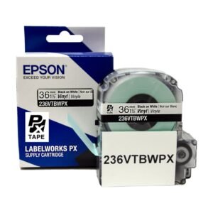236VTBWPX — Epson LabelWorks 36mm 1-1/2" x 22.9' Black on White Vinyl Tape