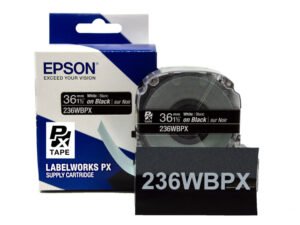 236WBPX — Epson LabelWorks 36mm 1-1/2" x 30' White on Black PET Tape