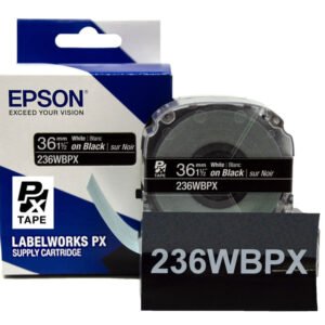 236WBPX — Epson LabelWorks 36mm 1-1/2" x 30' White on Black PET Tape