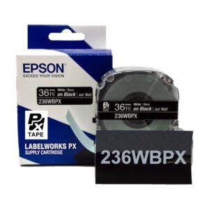 236WBPX — Epson LabelWorks 36mm 1-1/2" x 30' White on Black PET Tape