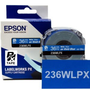 236WLPX — Epson LabelWorks 36mm 1-1/2" x 30' White on Vivid-Blue PET Tape