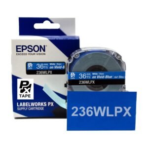 236WLPX — Epson LabelWorks 36mm 1-1/2" x 30' White on Vivid-Blue PET Tape