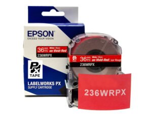 236WRPX — Epson LabelWorks 36mm 1-1/2" x 30' White on Vivid-Red PET Tape