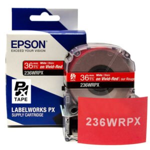 236WRPX — Epson LabelWorks 36mm 1-1/2" x 30' White on Vivid-Red PET Tape