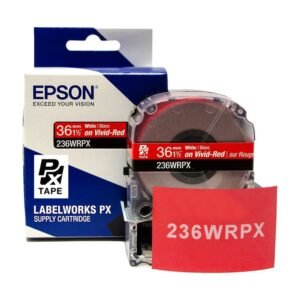 236WRPX — Epson LabelWorks 36mm 1-1/2" x 30' White on Vivid-Red PET Tape