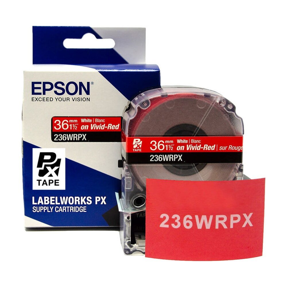 236WRPX — Epson LabelWorks 36mm 1-1/2" x 30' White on Vivid-Red PET Tape