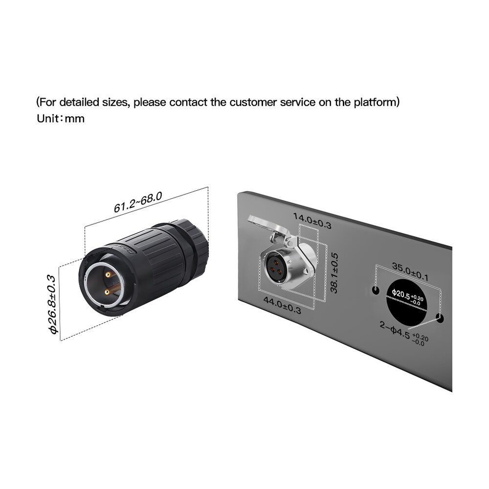 YA-20-C09SX-03-201, 9-Pin Male Panel Mount Waterproof Connector