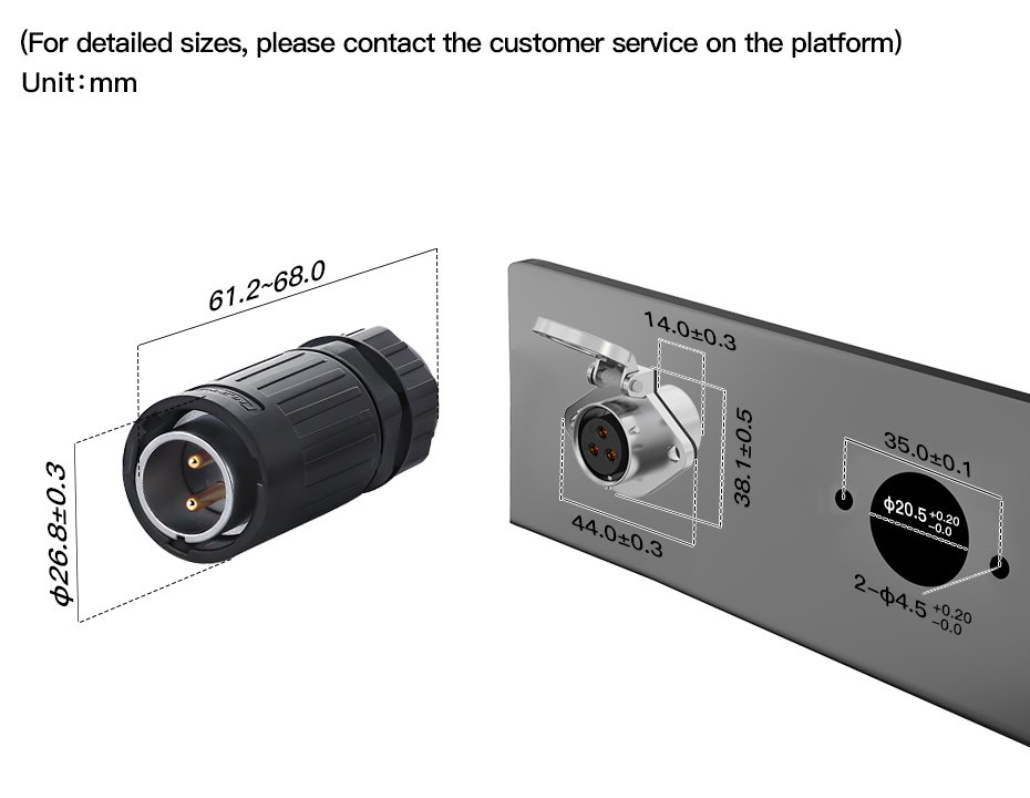 YA-20-J12SX-01-001, 12-Pin Female Panel Mount Waterproof Connector
