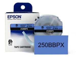 250BBPX — Epson LabelWorks 50mm 2" x 26.2' Black on Blue PET Tape 8M
