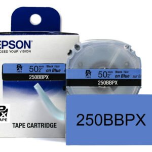 250BBPX — Epson LabelWorks 50mm 2" x 26.2' Black on Blue PET Tape 8M