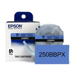 250BBPX — Epson LabelWorks 50mm 2" x 26.2' Black on Blue PET Tape 8M