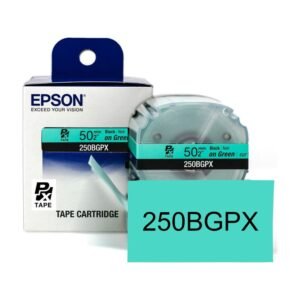 250BGPX — Epson LabelWorks 50mm 2" x 26.2' Black on Green PET Tape 8M