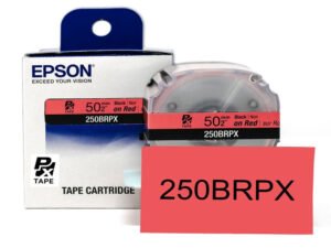 250BRPX — Epson LabelWorks 50mm 2" x 26.2' Black on Red PET Tape 8M