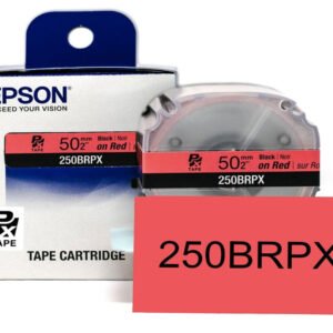250BRPX — Epson LabelWorks 50mm 2" x 26.2' Black on Red PET Tape 8M