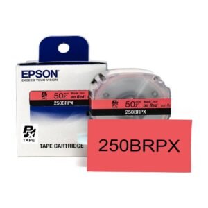250BRPX — Epson LabelWorks 50mm 2" x 26.2' Black on Red PET Tape 8M