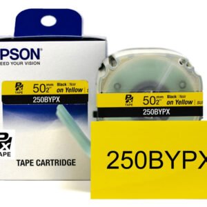 250BYPX** — Epson LabelWorks 50mm 2" x 26.2' Black on Yellow PET Tape 8M