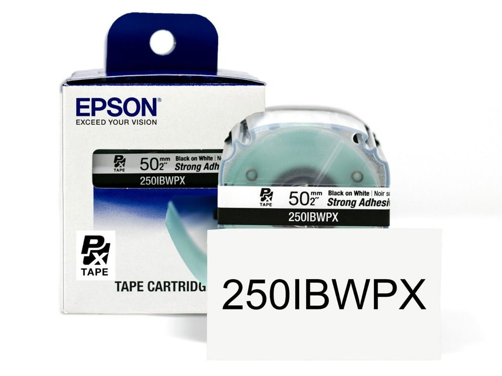 250IBWPX — Epson LabelWorks 50mm 2" x 26.2' Black on White PET Tape Strong Adhesive 8M