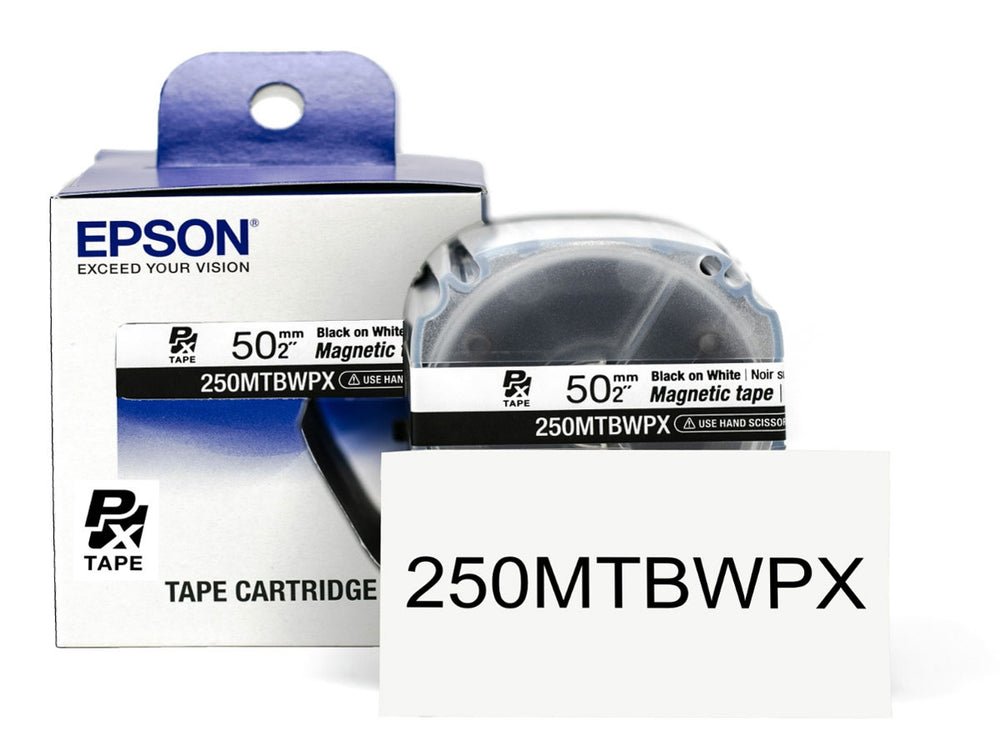 250MTBWPX — Epson LabelWorks 50mm 2" x 4.9' Black on White Magnet Tape 1.5M