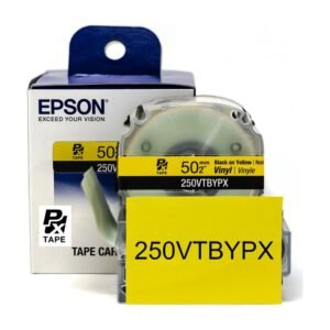 250VTBYPX** — Epson LabelWorks 50mm 2" x 22.9' Black on Yellow Vinyl Tape 7M