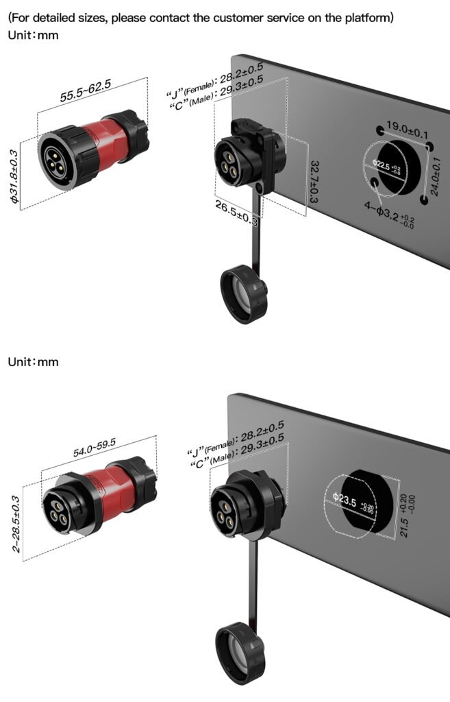 YM-20-C09SX-01-001, 9-Pin Male Panel Mount Waterproof Connector