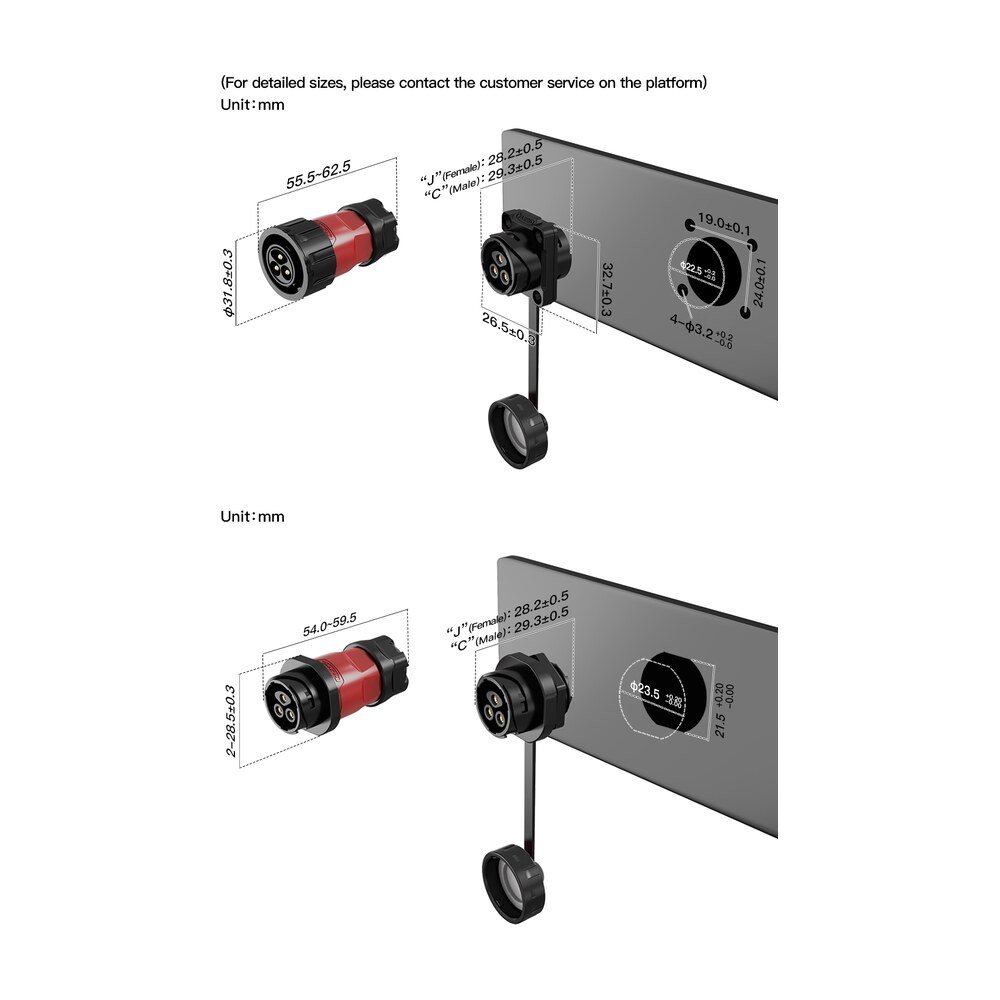 YM-20-C02SX-02-401, 2-Pin Male Panel Mount Waterproof Connector