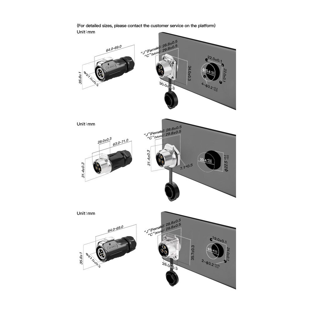 LP-20-J07PP-01-001, 7-Pin Female Push-Pull Cable Coupler Waterproof Connector
