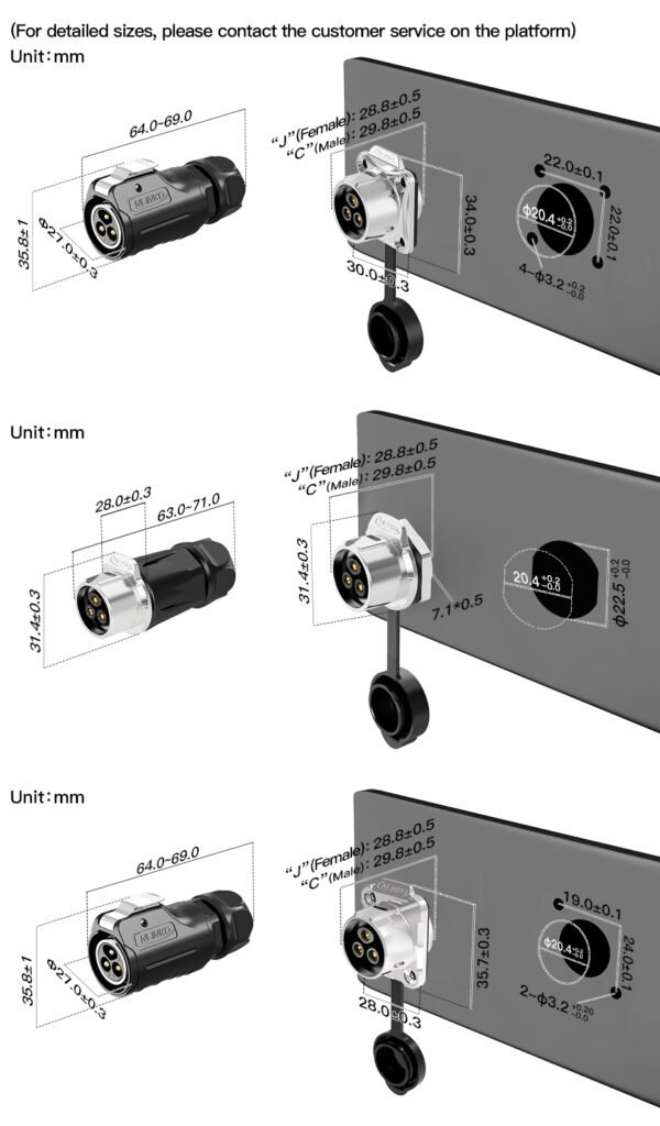 YU-USB2-JSX-01-003, USB 2.0 Female Socket Panel Mount Waterproof Connector