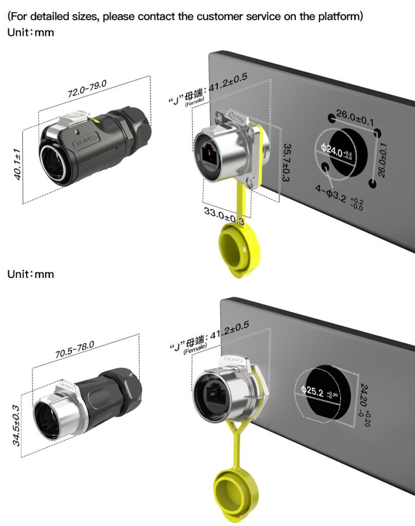 LP-24-RJ45-P01, LP-24 RJ45 Ethernet Plug (Cable Mount) Waterproof Connector