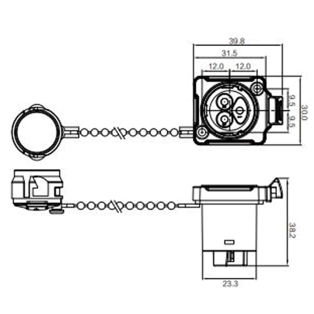 BD-24-J03SX-23-301, 3-Pin Metal Female Panel Mount Waterproof Connector