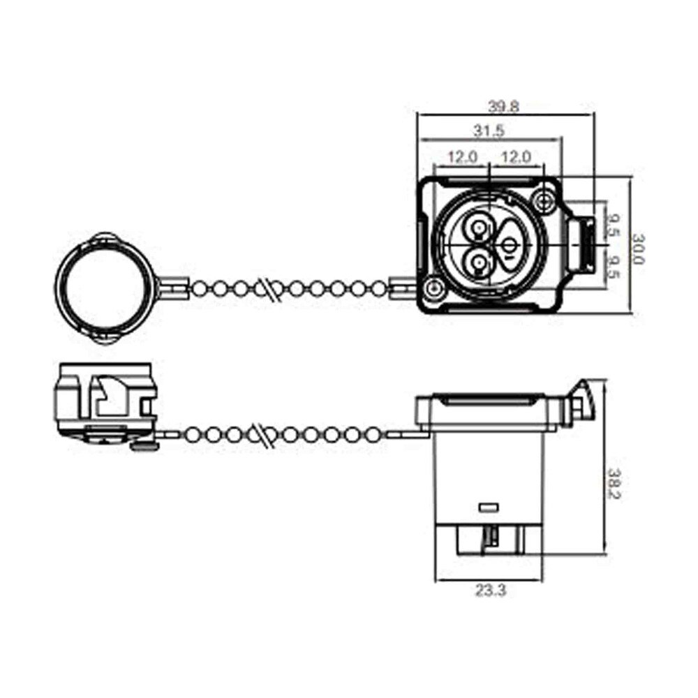 BD-24-J03SX-23-301, 3-Pin Metal Female Panel Mount Waterproof Connector
