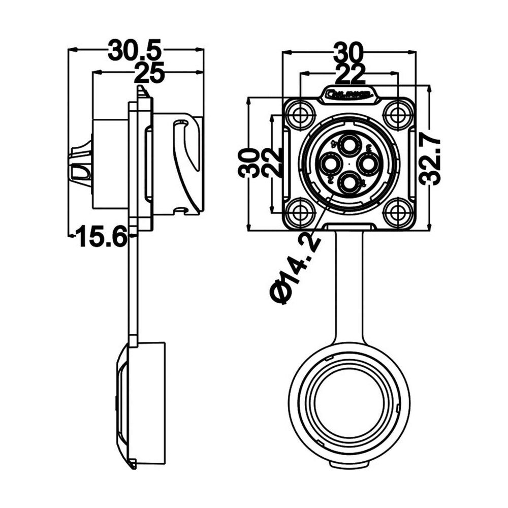 DH-20-J04SX-03-401, 4-Pin Female Panel Mount Waterproof Connector